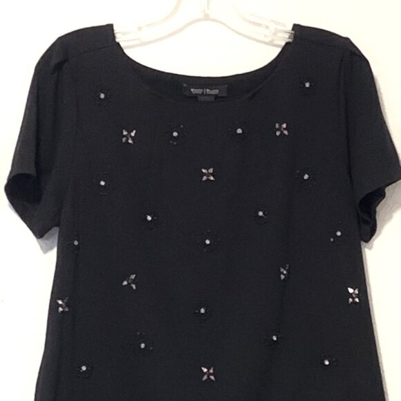 White House Black Market Medium Black Short Sleeve Blouse - Picture 2 of 10